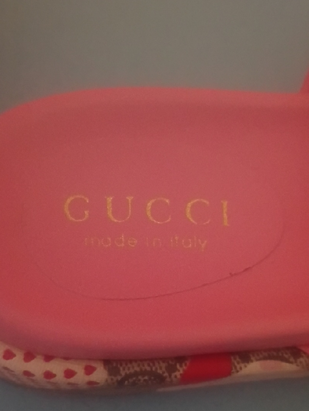 Gucci Pink GG Strawberry Print Slide Sandals - Picture 2 of 5
